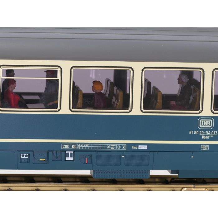 PIKO 37660 G-Personenwagen Bpmz 2. Kl. DB IV, Beleuchtung, 15 Figuren, Metallrader