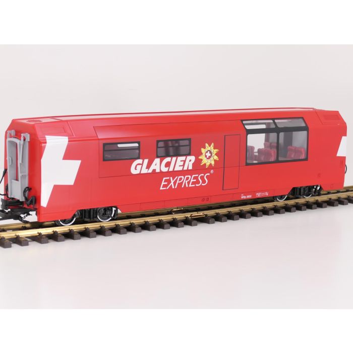 LGB 33664 RhB Panorama-Barwagen Glacier Express WRp 3832, Metallrader, Stromabnahme, Innebeleuchtung