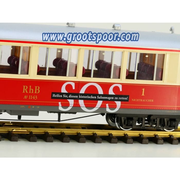 LGB 30653 RhB-SOS-Salonwagen, As 1143, Limited Edition, Innenbeleuchtung & Metallrader