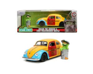 GSDCCjad 000253255059 1/24 1959 Volkswagen Beetle with Oscar the Grouch *Sesame street* figure, yellow/red/blue