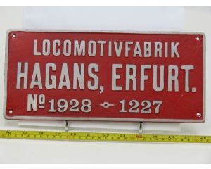 EisenbahnSchild Locomotivfabrik Hagans, Erfurt No 1928 - 1227