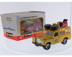 Schaal 1:24 Bburago 0161en 0199 set van 2 rally wagens Porsche 924 Turbo en Land over Defender #9650