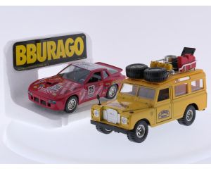 Schaal 1:24 Bburago 0161en 0199 set van 2 rally wagens Porsche 924 Turbo en Land over Defender #9650