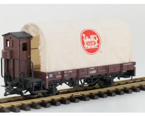 LGB 40130 Niederbordwagen mit Bremserhaus und Plane