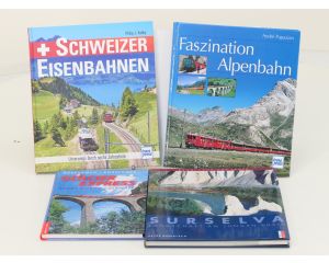 Set van 4 spoorwegenboeken GlacierExpress St. Moritz - Zermatt, Surselva: Landschaft am jungen Rhein, Faszination Alpenbahn en Schweizer Eisenbahnen - Hardcover #8770