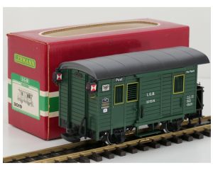 LGB 3019 N Post wagon mit Metallräder, Stromabnehmer, Innen- und Rückleuchtenr 
