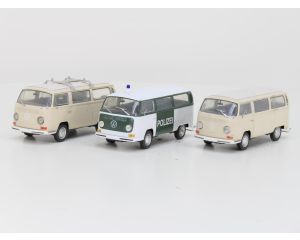 Schaal 1:24 Welly set 3x VW bus 2x creme & 1x polizei #9369