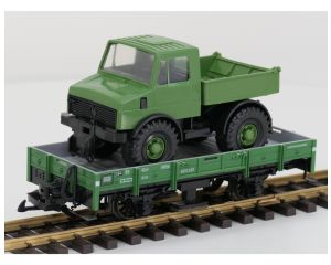 LGB 4010 X05 HSB Lageboordwagen met Unimog Belading