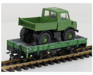 LGB 4010 X05 HSB Lageboordwagen met Unimog Belading