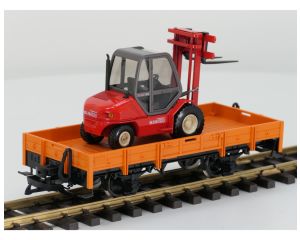 LGB 4010 Orange Niederbordwagen mit Metallrader und Joal Manitou Gabelstapler