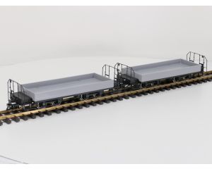 TRAINLINE45 3050101 Set 2x Niederbordwagen Grau Mit Drehgestell Sächsische-Bauart (DR), Metallrader