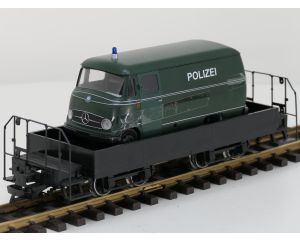TRAINLINE45 3050100 Niederbordwagen Schwartz Mit Drehgestell Sächsische-Bauart (DR), Metallrader,& 1x Neues Rietze Modell 1:22,5 als Beladung