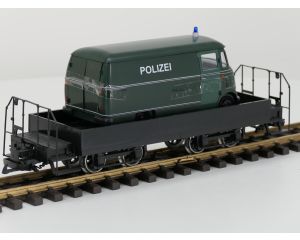 TRAINLINE45 3050100 Niederbordwagen Schwartz Mit Drehgestell Sächsische-Bauart (DR), Metallrader,& 1x Neues Rietze Modell 1:22,5 als Beladung