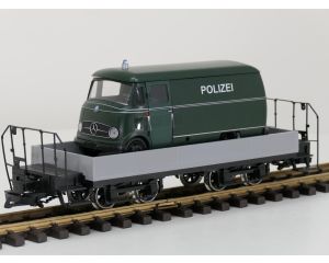 TRAINLINE45 3050100 Niederbordwagen Grau Mit Drehgestell Sächsische-Bauart (DR), Metallrader,& 1x Neues Rietze Modell 1:22,5 als Beladung