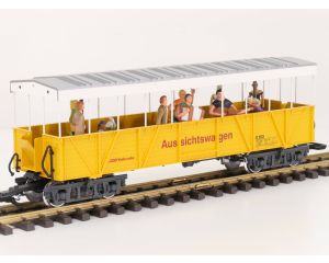 LGB 33353 Off.Güterwagen m.Band RhB, Metallrader (2x norm. + 2x Kugellager), Stromabnahme, Innenbeleuchtung, 11 Figuren, DIGITAAL MFX SOUNDMetallrader