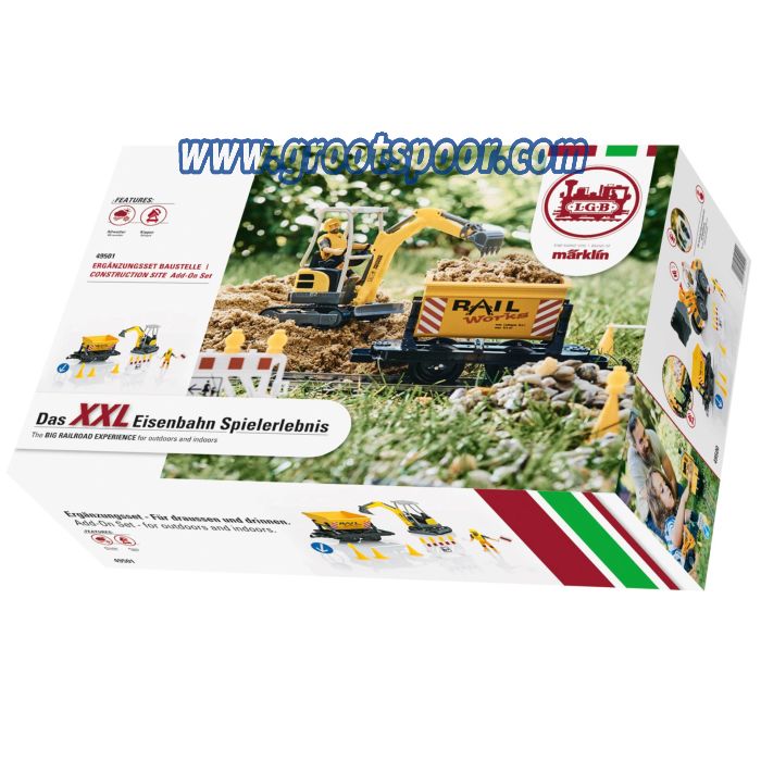 LGB 70503 + 49501 XXL Combiset, Startset Bouwplaatstrein + Ergänzungsset Baustelle