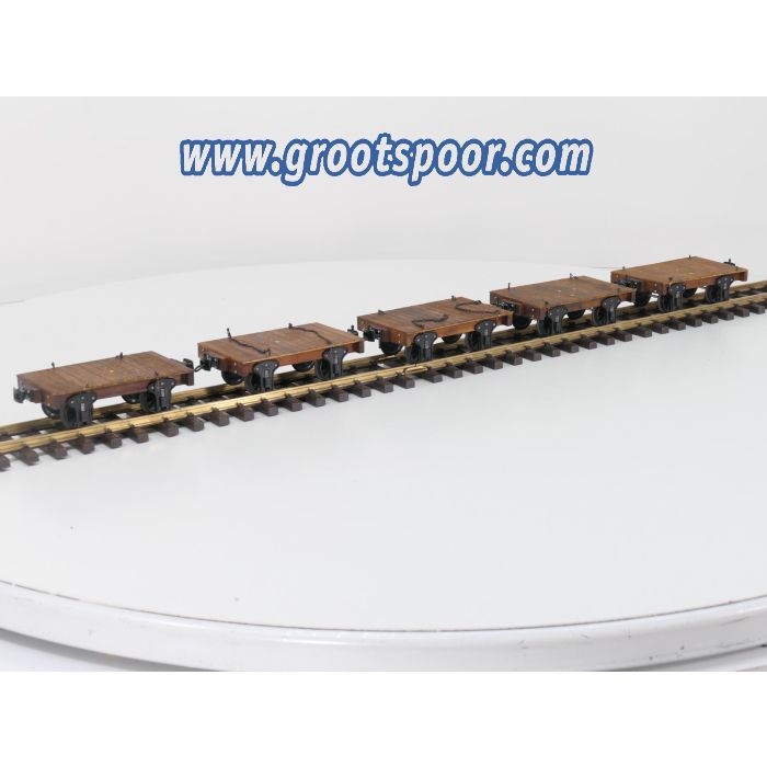Wuhu Brand Arts & Crafts C0. LTD, 1:22,5 G scale Set 5x Wooden Flat bed cars