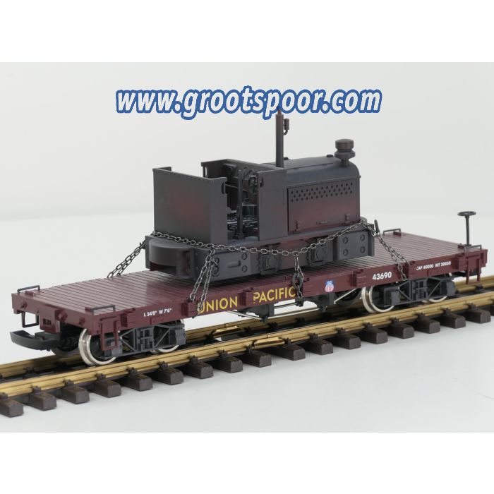 LGB 43690 Flachwagen Union Pacific mit Arbeitslok, Metallrader