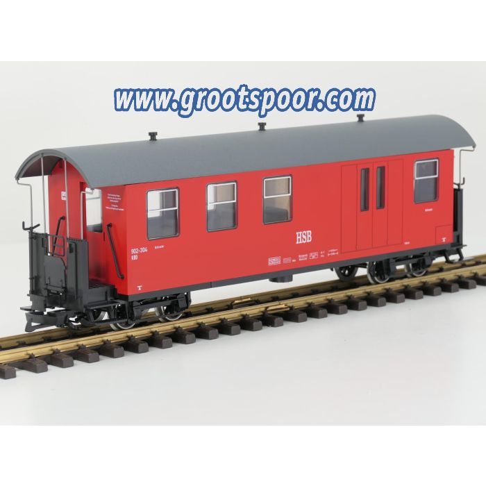 TRAINLINE45 3030790 HSB Packwagen 902-304, Metallrader, Hellrot, Innebeleuchtung uber batterie