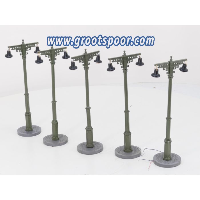LGB 50560 Set 5x Bahnhofslampe, 2-armig, Classic Groen