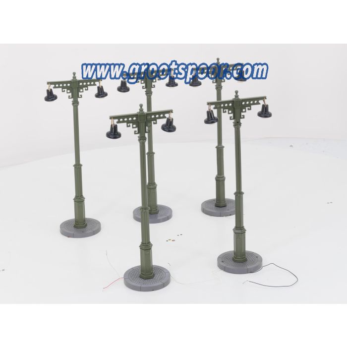 LGB 50560 Set 5x Bahnhofslampe, 2-armig, Classic Groen