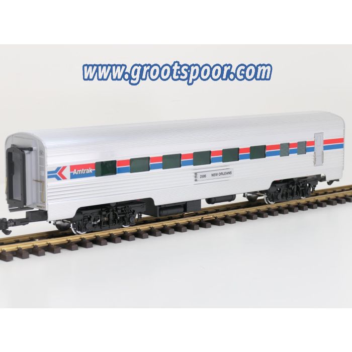 Aristo Craft Trains 32506 G Amtrak Streamlined Passenger Coach 2506 New Orleans, metallrader, Klauwkoppelingen