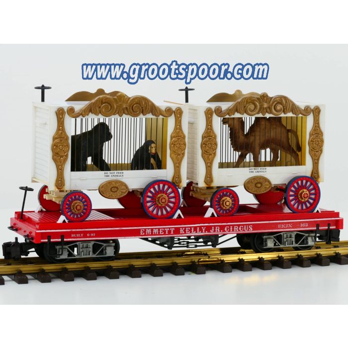 Bachmann 98372 Flat car Emmet Kelly Jr Circus no 162 with 2 Cage Cars