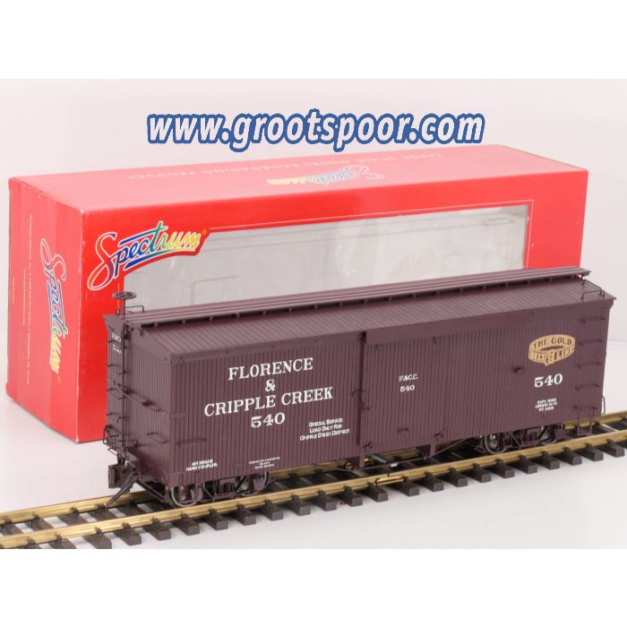 Bachmann 88097 Spectrum 1:20.3 Scale Florence & Cripple Creek Wood Box Car No.540, metallrader, Klauwkoppeling