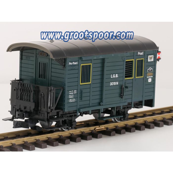 LGB 3019 B Post wagon met sluitlichten, Met binnenverlichting, Metallrader