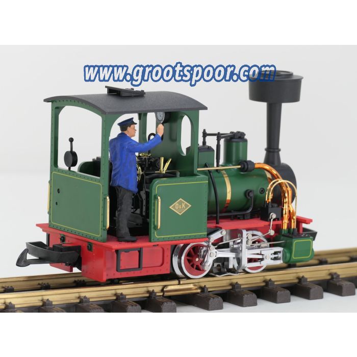 LGB 21140 O&K Feldbahndampflok, grün, Digitaal, Preiser Figuur, Vitrinemodell